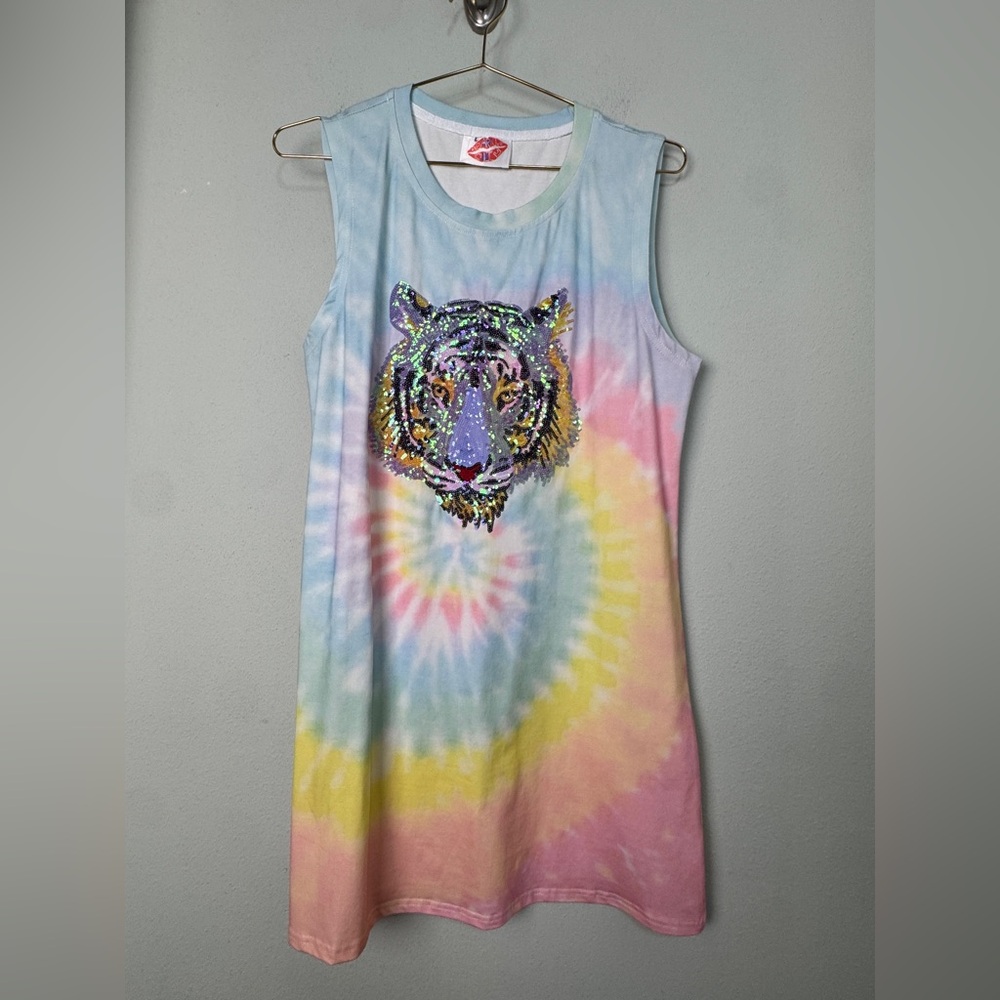 Sparkle City Tiger Embellished Sequin Tie Dye Tank Dress Size Large LSU Tigers - Picture 4 of 15